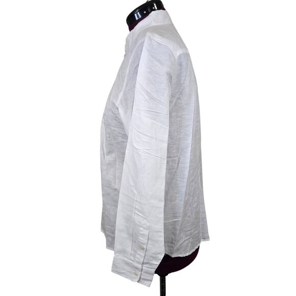 Women's J. Crew White Linen Blend Button Up Dress Shirt | Size Large - Picture 2 of 9